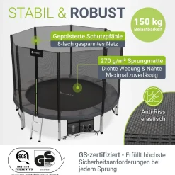 Outdoor Trampolin JumpMaster Gartentrampolin rund für Kinder mit Sicherheitsnetz