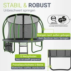 Outdoor Trampolin SkyBounce Stabiles Gartentrampolin mit Sicherheitsnetz und Randabdeckung