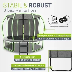Outdoor Trampolin SkyBounce Stabiles Gartentrampolin mit Sicherheitsnetz und Randabdeckung