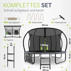 Outdoor Trampolin SkyBounce Stabiles Gartentrampolin mit Sicherheitsnetz und Randabdeckung