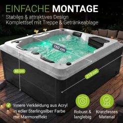 Outdoor Whirlpool Oasis Beheizbar, mit LED Farblicht, Massagedüsen, UV-Sterilisator & Filtersystem
