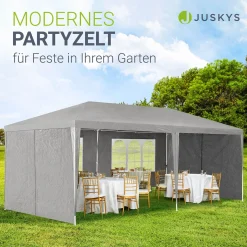 Partyzelt 3x6 m Gartenzelt mit Dach, Seitenteile, Heringe, Seile & Zubehör