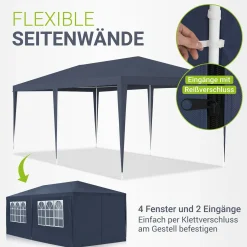 Partyzelt 3x6 m Gartenzelt mit Dach, Seitenteile, Heringe, Seile & Zubehör