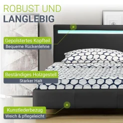 Polsterbett Paris Bettgestell mit LED-Beleuchtung und Lattenrost