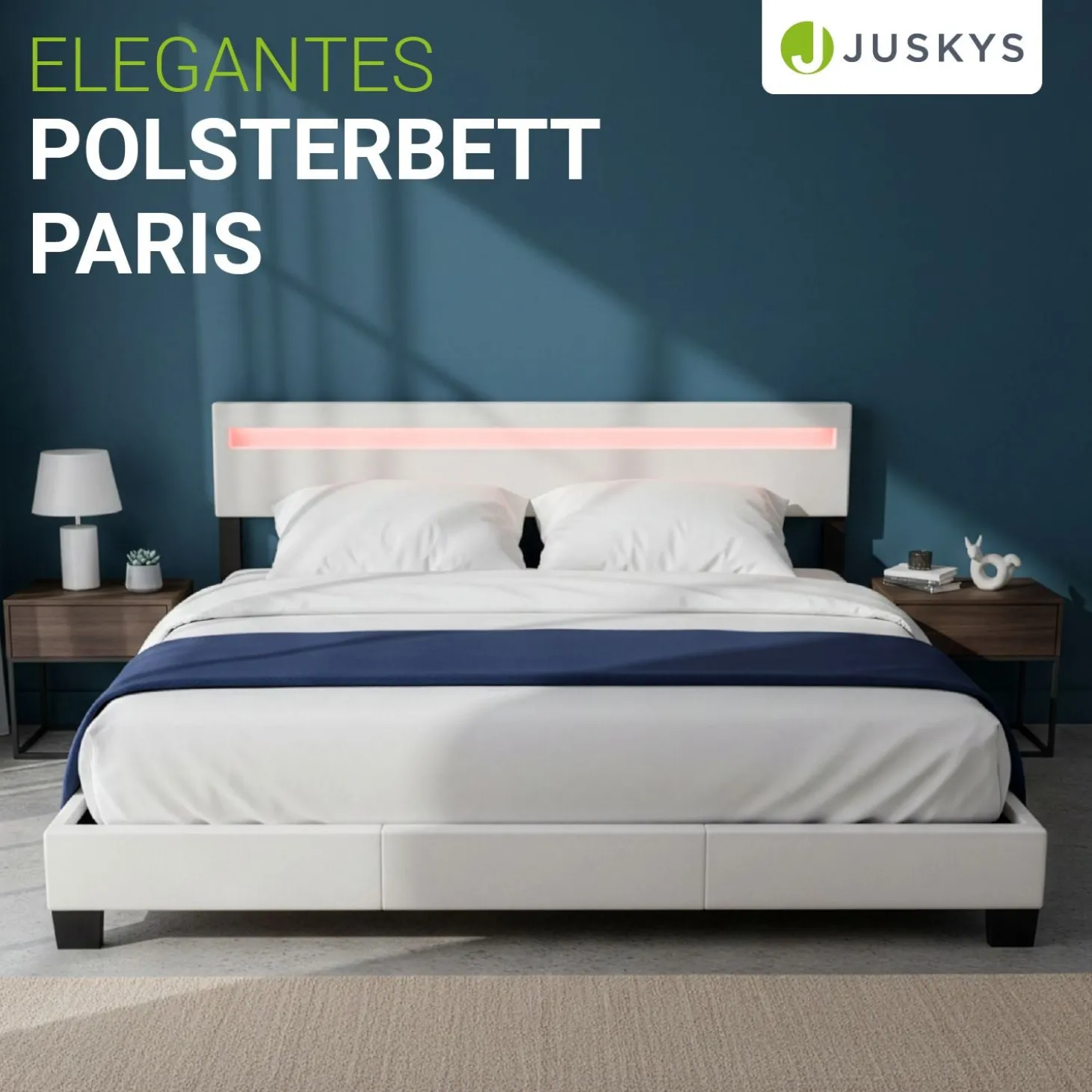 Polsterbett Paris Bettgestell mit LED-Beleuchtung und Lattenrost
