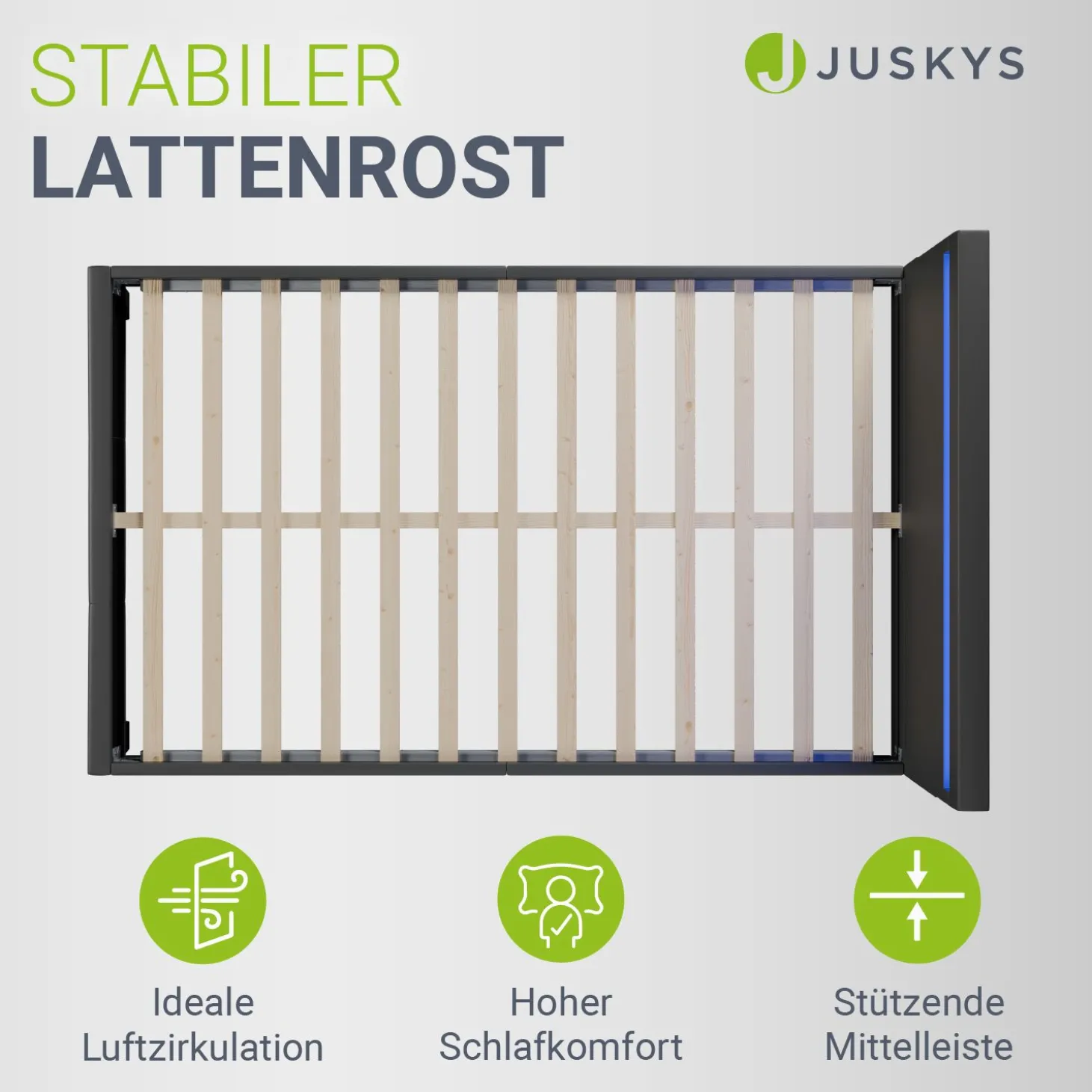 Polsterbett Paris Bettgestell mit LED-Beleuchtung und Lattenrost