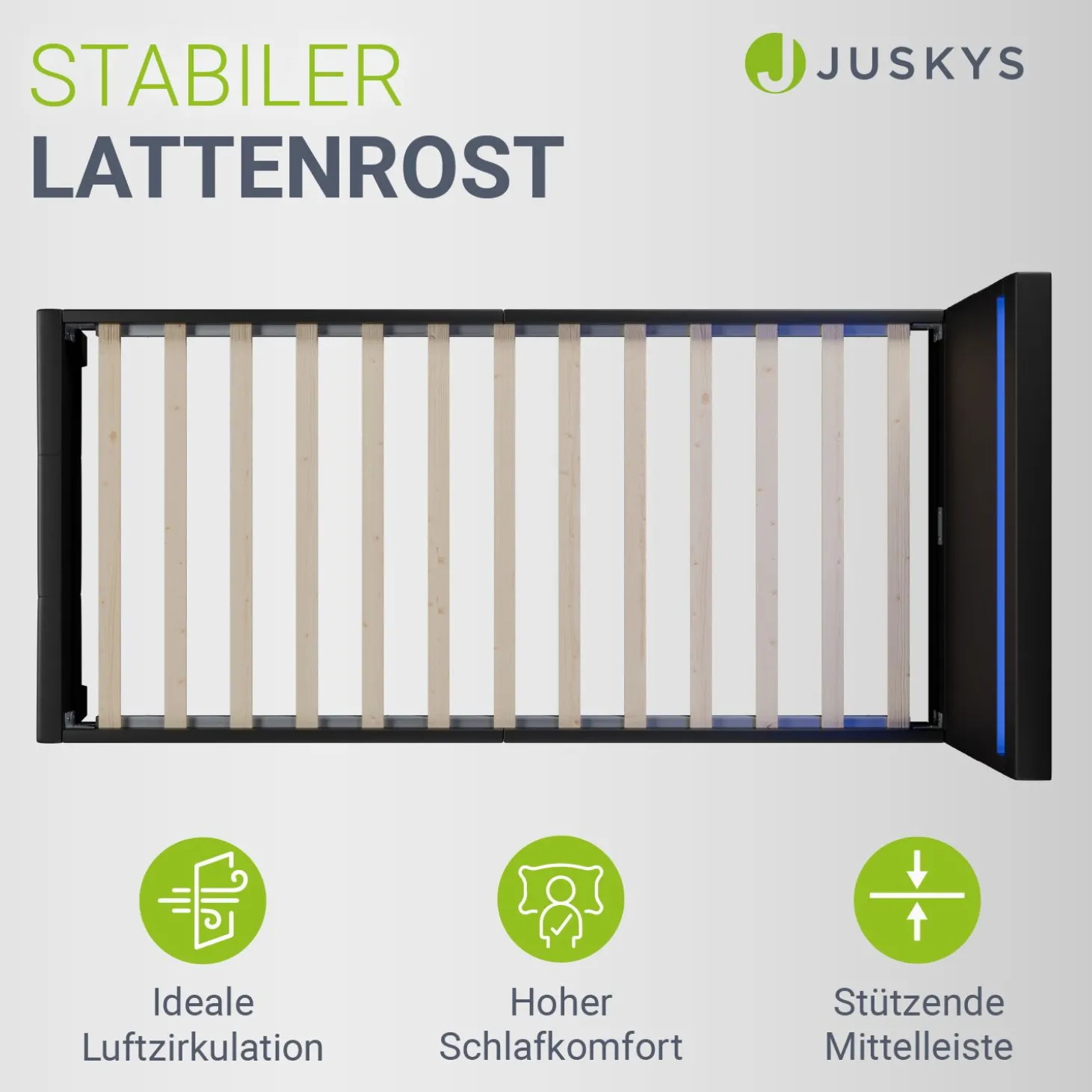 Polsterbett Paris Bettgestell mit LED-Beleuchtung und Lattenrost