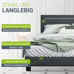 Polsterbett Paris Bettgestell mit LED-Beleuchtung und Lattenrost