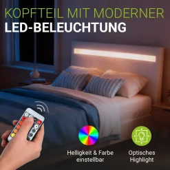 Polsterbett Paris Bettgestell mit LED-Beleuchtung und Lattenrost