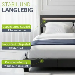 Polsterbett Paris Bettgestell mit LED-Beleuchtung und Lattenrost