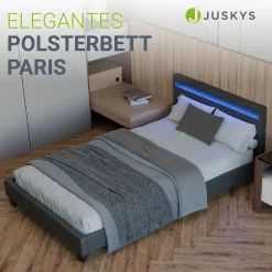 Polsterbett Paris Bettgestell mit LED-Beleuchtung und Lattenrost