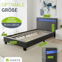 Polsterbett Paris Bettgestell mit LED-Beleuchtung und Lattenrost