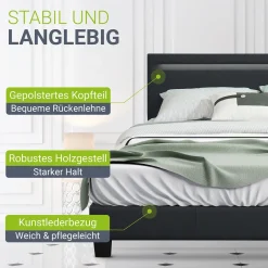Polsterbett Paris Bettgestell mit LED-Beleuchtung und Lattenrost