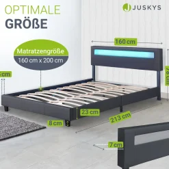 Polsterbett Paris Bettgestell mit LED-Beleuchtung und Lattenrost