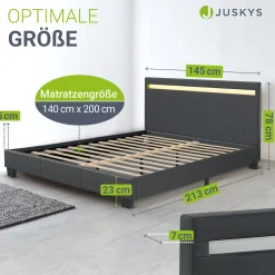 Polsterbett Paris Bettgestell mit LED-Beleuchtung und Lattenrost