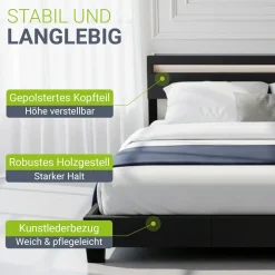Polsterbett Paris Bettgestell mit LED-Beleuchtung und Lattenrost