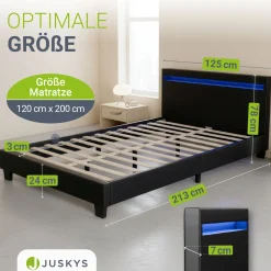 Polsterbett Paris Bettgestell mit LED-Beleuchtung und Lattenrost