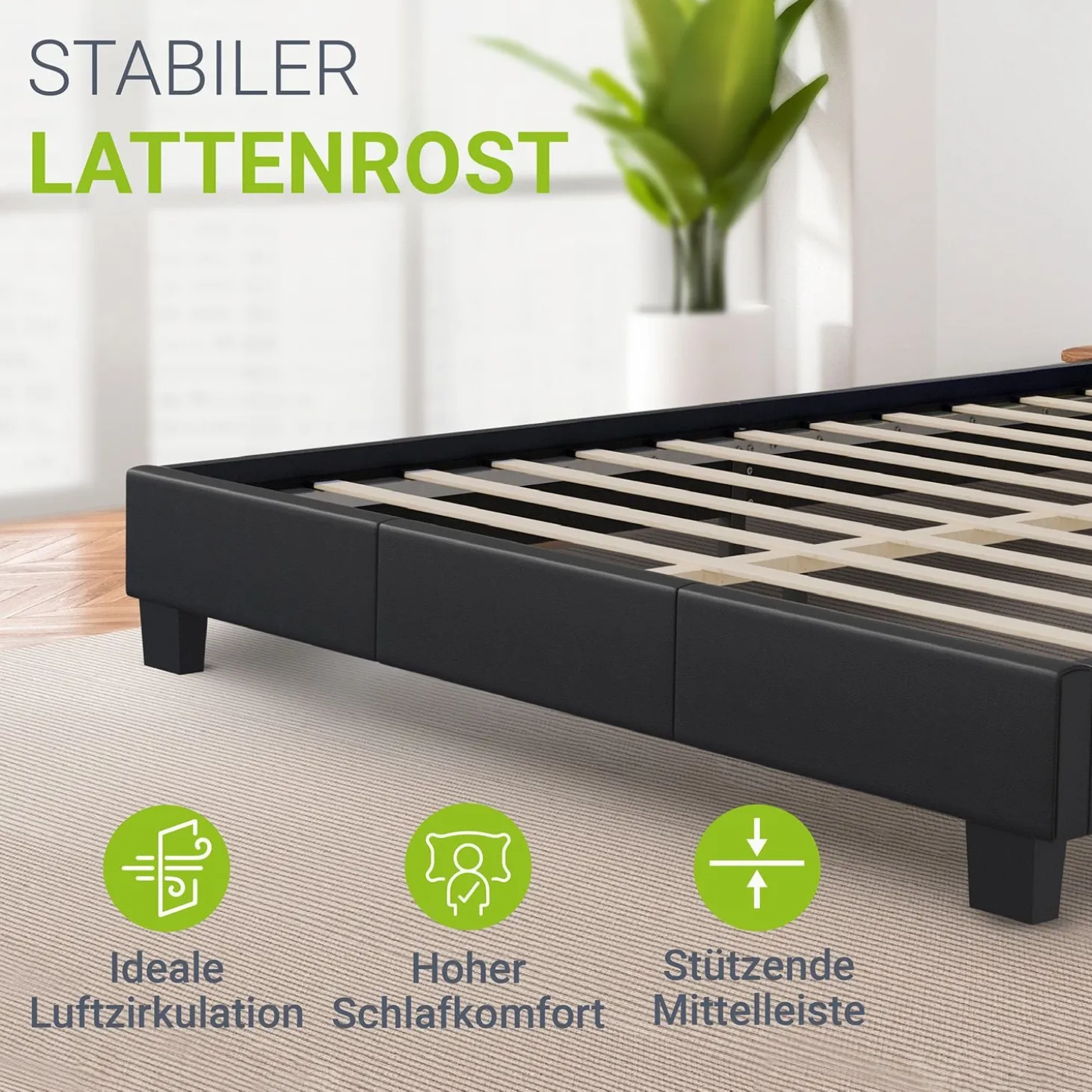 Polsterbett Paris Bettgestell mit LED-Beleuchtung und Lattenrost