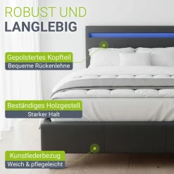 Polsterbett Paris Bettgestell mit LED-Beleuchtung und Lattenrost