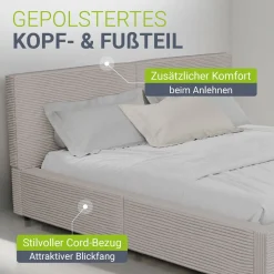 Polsterbett Salerno Bettgestell mit Cord Design, belastbar und pflegeleicht