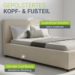 Polsterbett Salerno Bettgestell mit Cord Design, belastbar und pflegeleicht