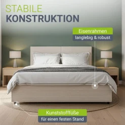 Polsterbett Salerno Bettgestell mit Cord Design, belastbar und pflegeleicht