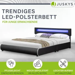 Polsterbett Sevilla Bettgestell mit LED-Beleuchtung und Lattenrost