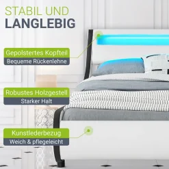 Polsterbett Valencia Bettgestell mit LED-Beleuchtung und Lattenrost