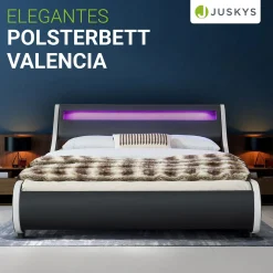 Polsterbett Valencia Bettgestell mit LED-Beleuchtung und Lattenrost
