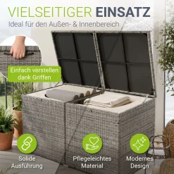 Polyrattan Auflagenbox Ikaria Gartenbox 950 Liter mit Deckel und herausnehmbarer Innenplane