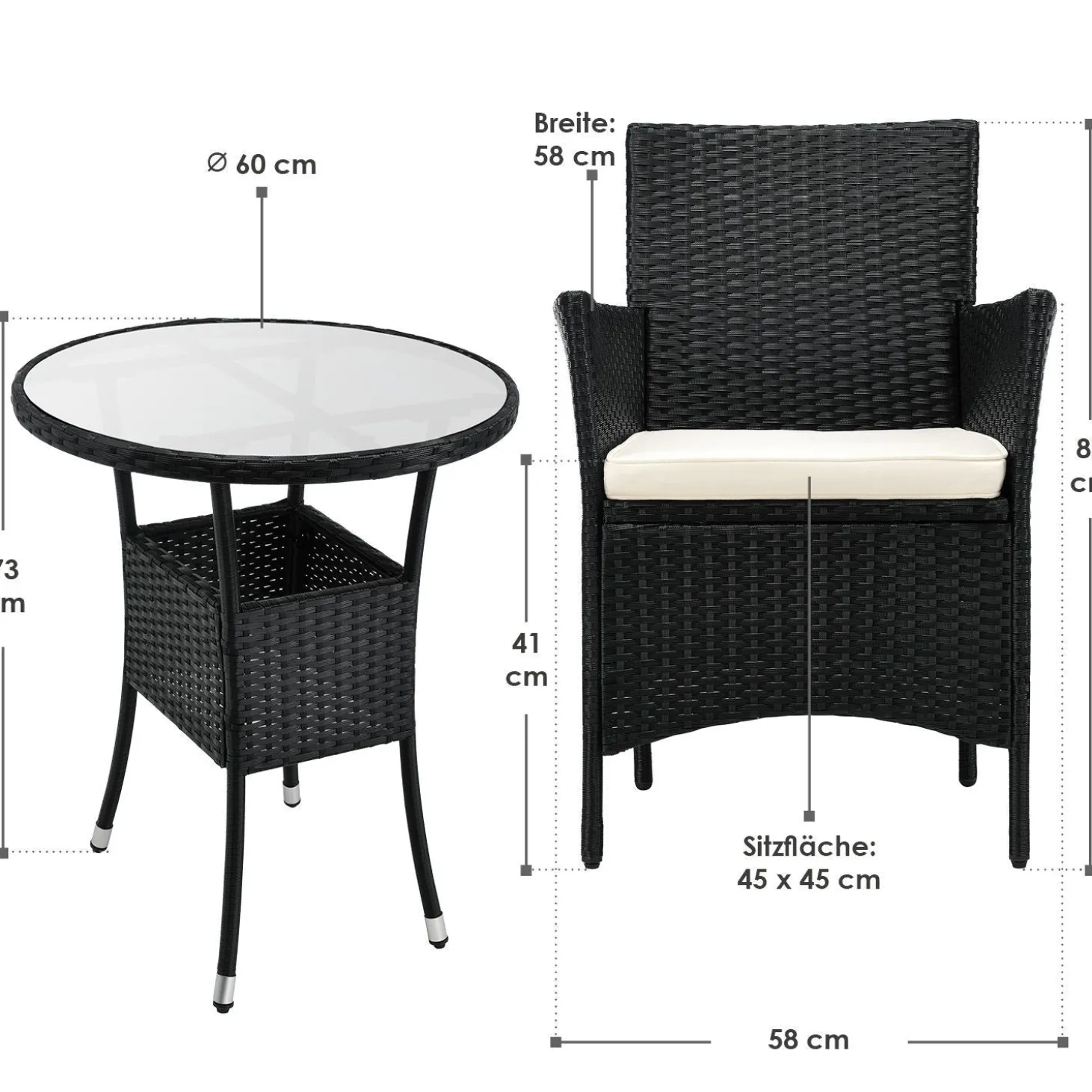 Polyrattan Balkon Set Bayamo Sitzgarnitur für 2 Personen und kleine Balkone