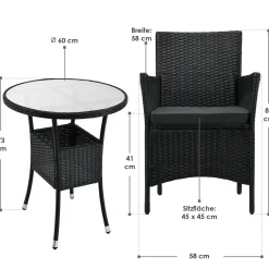 Polyrattan Balkon Set Bayamo Sitzgarnitur für 2 Personen und kleine Balkone