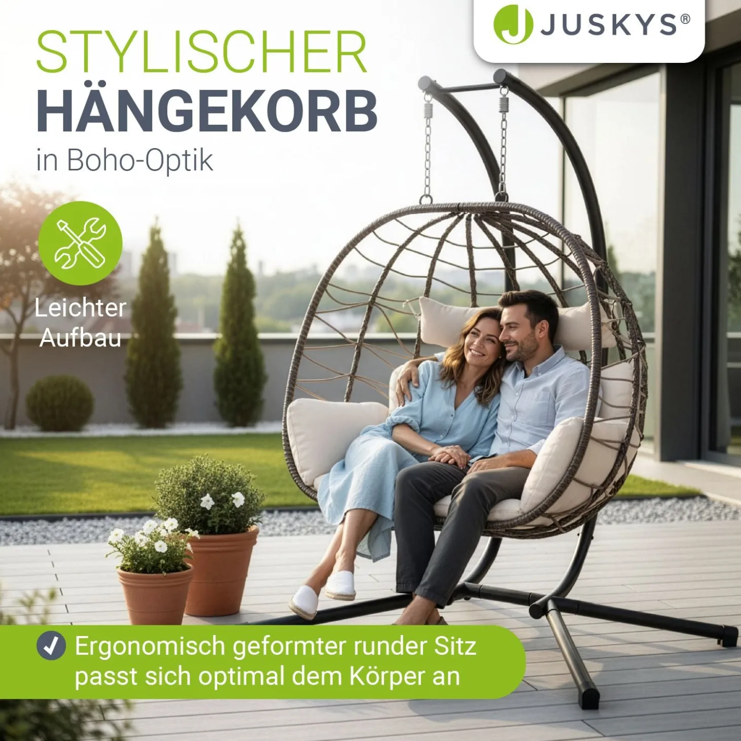 Polyrattan Doppelhängesessel Aria Mit Gestell & Kissen - Schaukel für 2 Personen