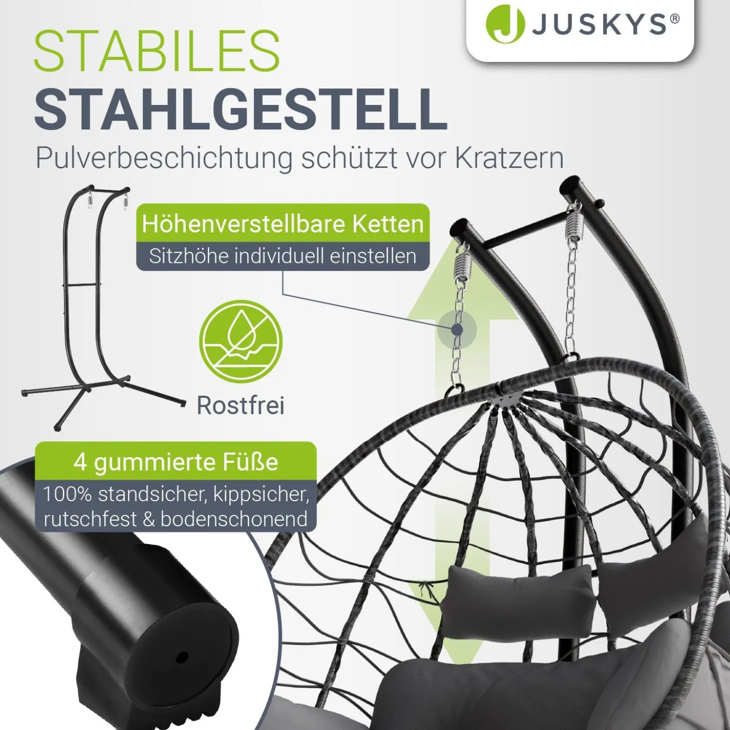 Polyrattan Doppelhängesessel Aria Mit Gestell & Kissen - Schaukel für 2 Personen