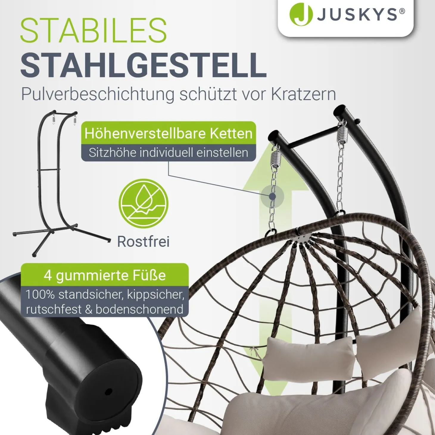 Polyrattan Doppelhängesessel Aria Mit Gestell & Kissen - Schaukel für 2 Personen