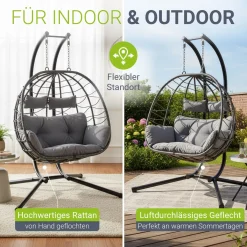 Polyrattan Doppelhängesessel Aria Mit Gestell & Kissen - Schaukel für 2 Personen