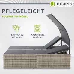 Polyrattan Doppelliege Syros Outdoor Liege für 2 Personen - mit Sonnendach & Auflagen
