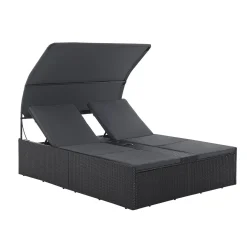 Polyrattan Doppelliege Syros Outdoor Liege für 2 Personen - mit Sonnendach & Auflagen