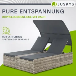 Polyrattan Doppelliege Syros Outdoor Liege für 2 Personen - mit Sonnendach & Auflagen
