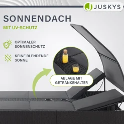 Polyrattan Doppelliege Syros Outdoor Liege für 2 Personen - mit Sonnendach & Auflagen