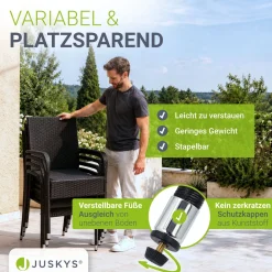 Polyrattan Gartenstühle Yoro Stapelbare Stühle 2er Set mit Stahlrahmen