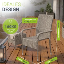 Polyrattan Gartenstühle Yoro Stapelbare Stühle 2er Set mit Stahlrahmen