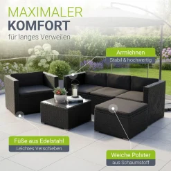 Polyrattan Lounge Punta Cana Outdoor Sitzgarnitur für bis zu 4 Personen; langlebiges Material