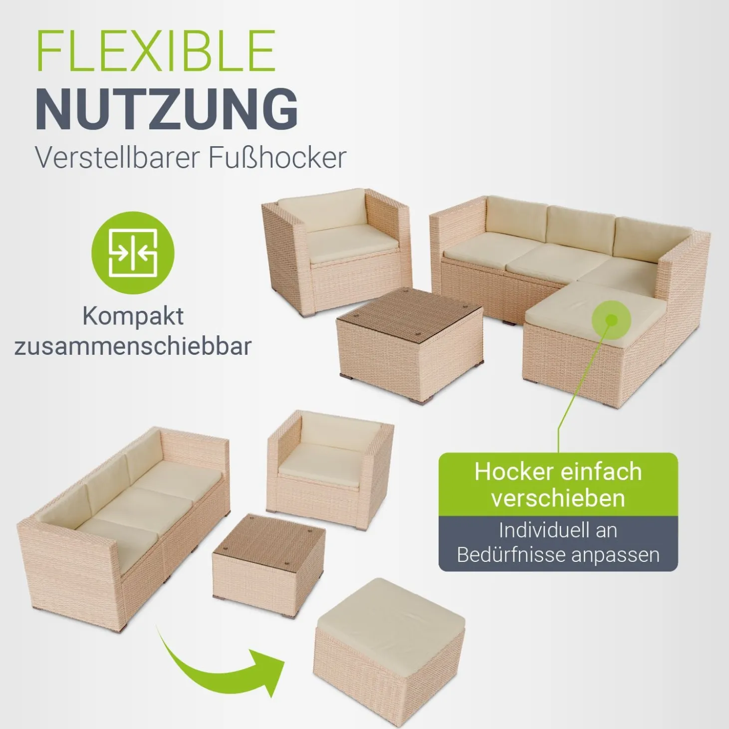 Polyrattan Lounge Punta Cana Outdoor Sitzgarnitur für bis zu 4 Personen; langlebiges Material