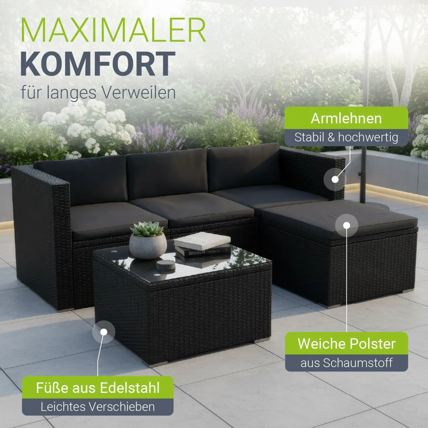 Polyrattan Lounge Punta Cana Outdoor Sitzgarnitur für bis zu 4 Personen; langlebiges Material