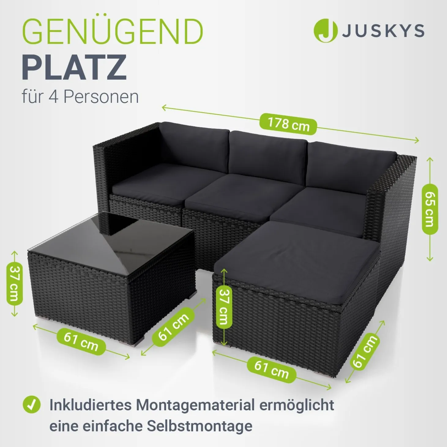 Polyrattan Lounge Punta Cana Outdoor Sitzgarnitur für bis zu 4 Personen; langlebiges Material