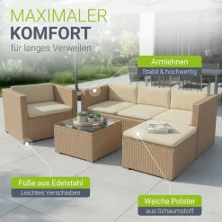 Polyrattan Lounge Punta Cana Outdoor Sitzgarnitur für bis zu 4 Personen; langlebiges Material