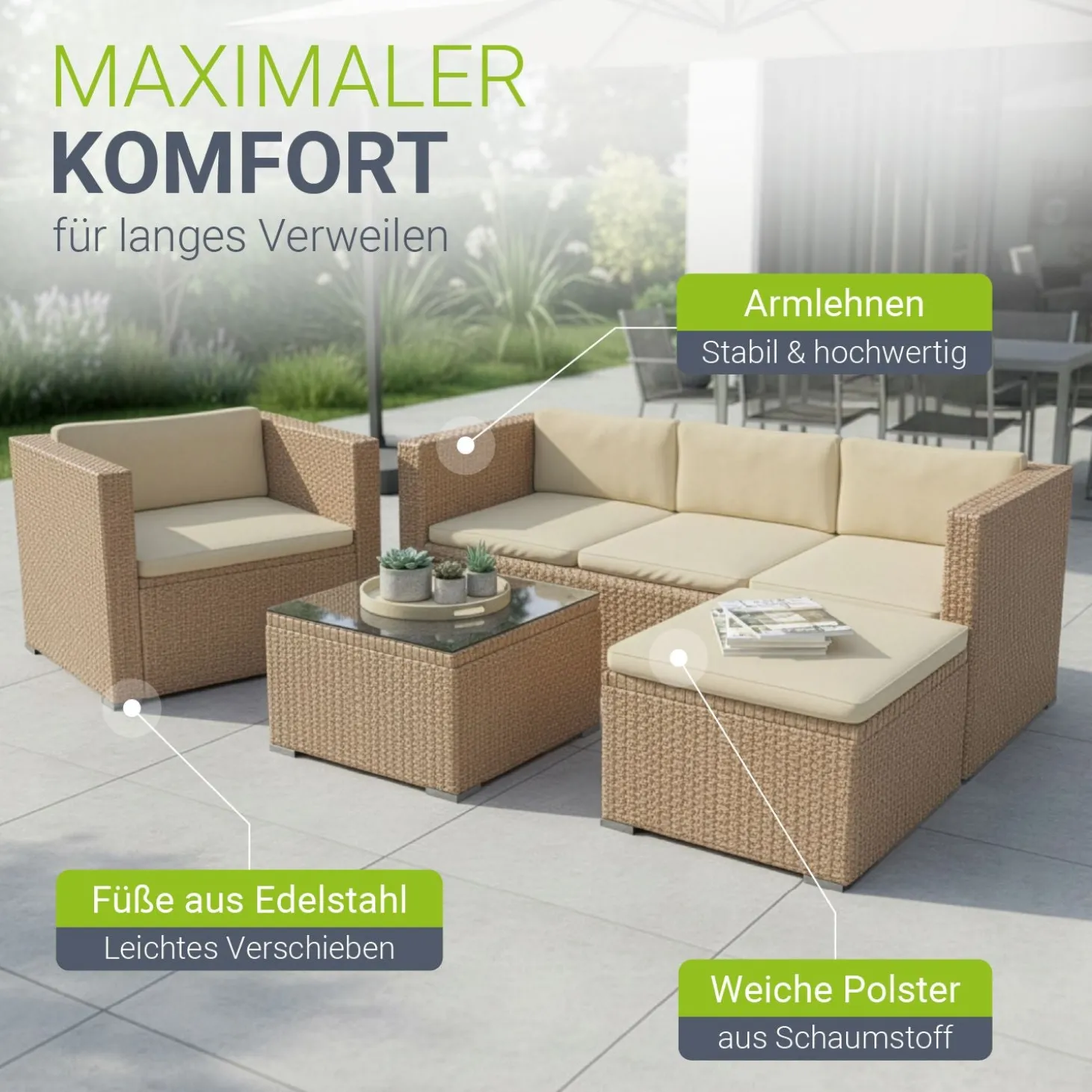 Polyrattan Lounge Punta Cana Outdoor Sitzgarnitur für bis zu 4 Personen; langlebiges Material