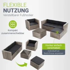 Polyrattan Lounge Punta Cana Outdoor Sitzgarnitur für bis zu 4 Personen; langlebiges Material