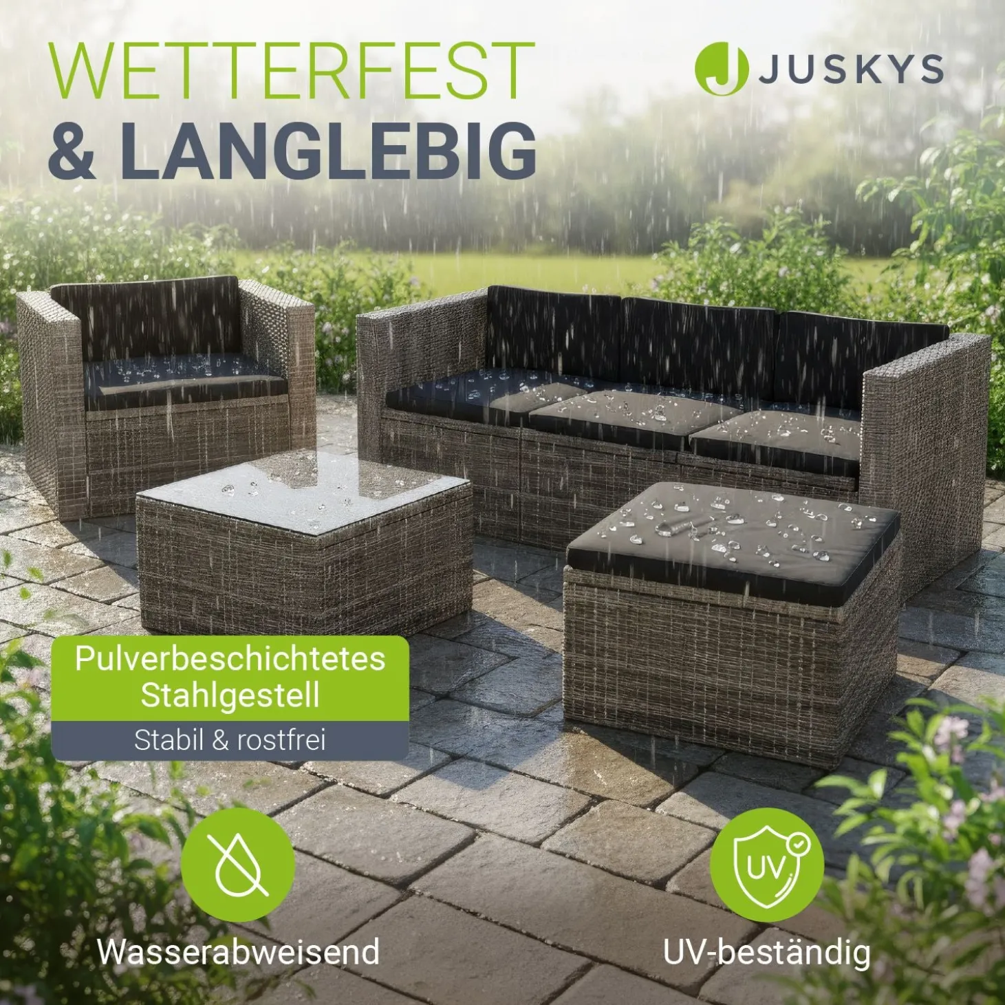 Polyrattan Lounge Punta Cana Outdoor Sitzgarnitur für bis zu 4 Personen; langlebiges Material